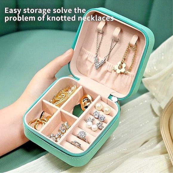 Small PU Leather Jewelry Box Portable Travel Jewellery Ornaments Storage Case - Picture 1 of 7